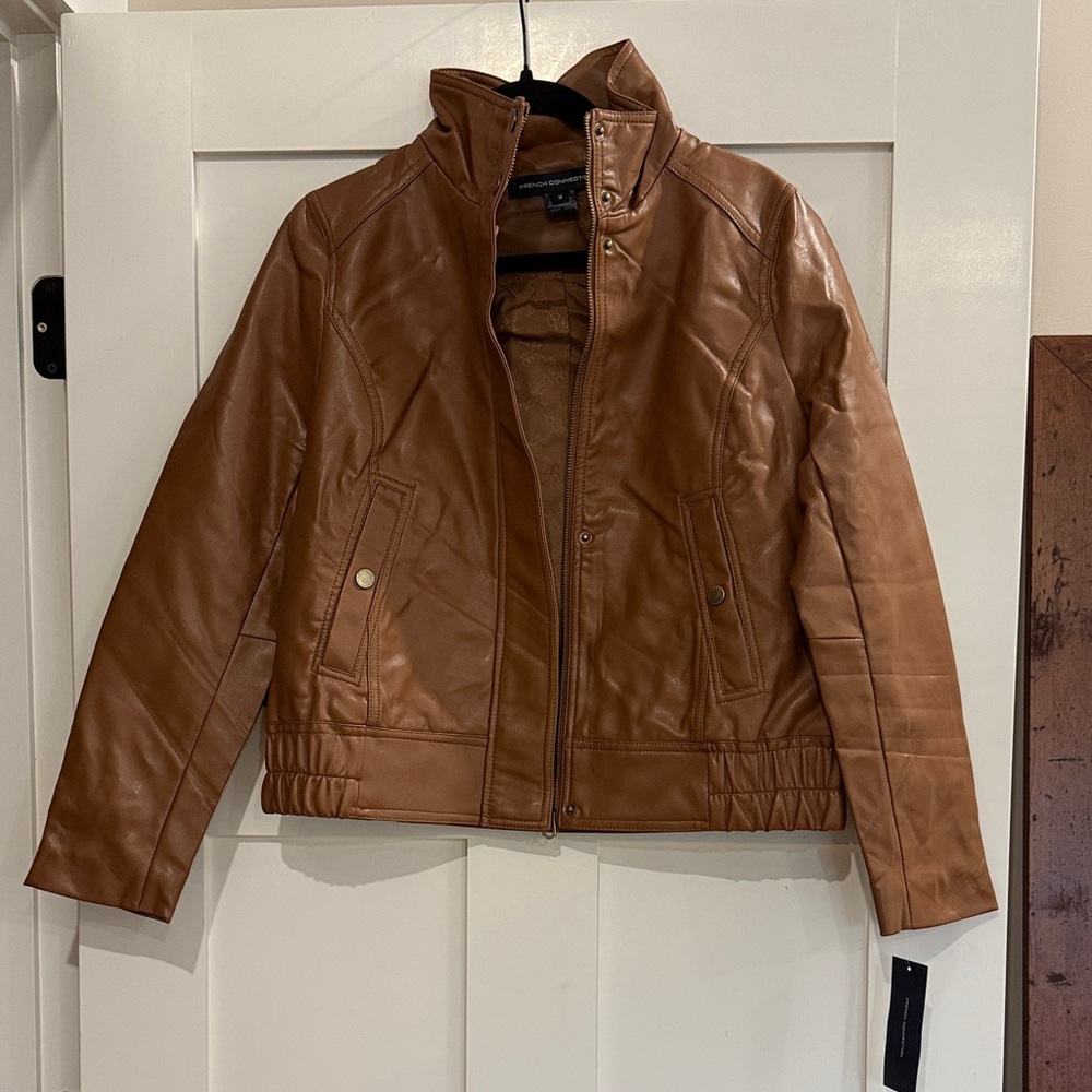 French Connection NWT Women’s Brown Pleather Bomber Jacket -Size Medium